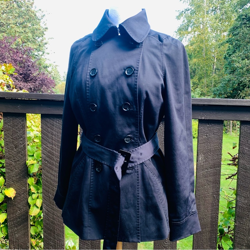 Zara Woman Navy Blue Trench Coat Belted Hip Length Size M